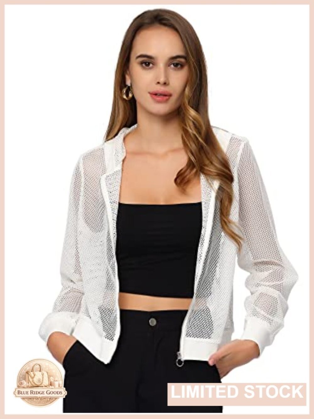 Mesh Sheer Zip Up Hoodie Long Sleeve Lightweight Jacket